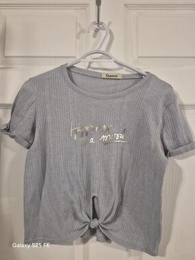 (M)Essence Light Blue Ribbed Knot Front Tee